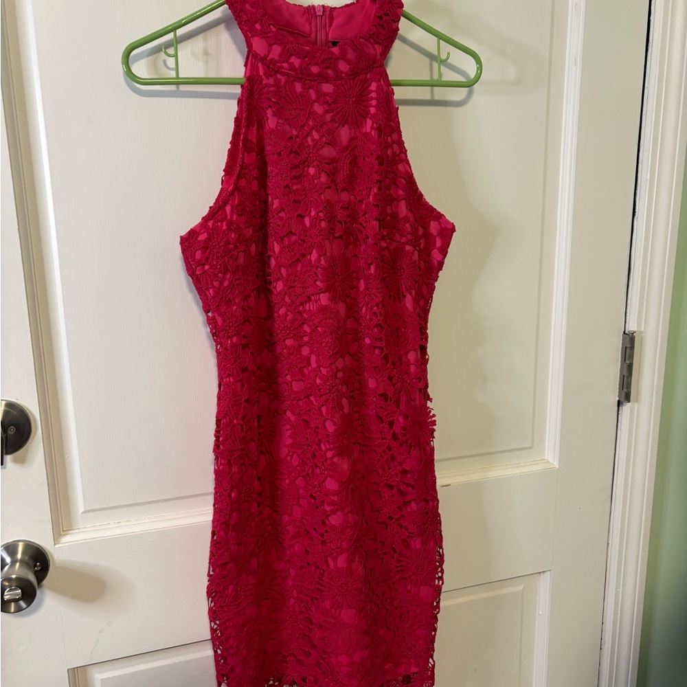 SHEIN Vibrant Pink  Lace Dress